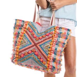 Katydid Colorful Embellished Oversized Extra Large Boho Beach Bag Tote